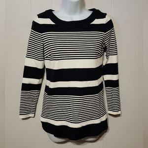 Talbots Sweatshirt Size P Petite Black White Striped Long Sleeve Round Neck B165
